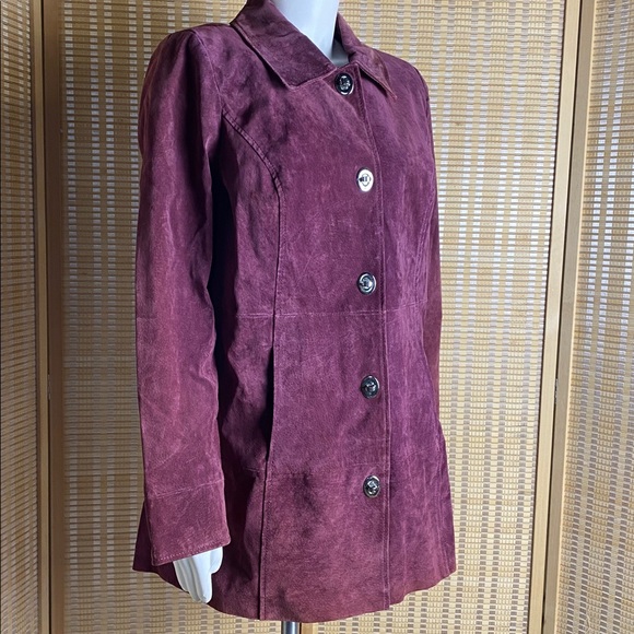 Dennis Basso Washable Suede Turnkey Jacket Animal Print Lining Bordeaux - Picture 3 of 7